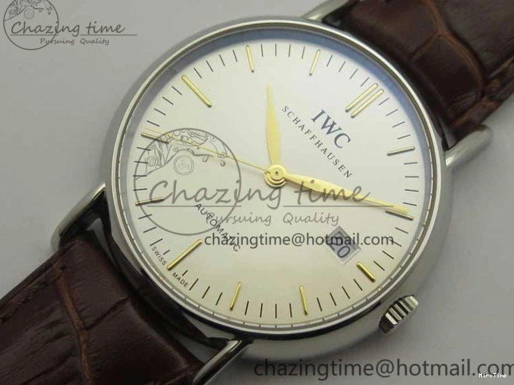 MIROTIME 0122 Portofino Automatic SS TWF 1:1 Best Edition Silver Dial Gold Markers on Brown Leather Strap A Bright 7203